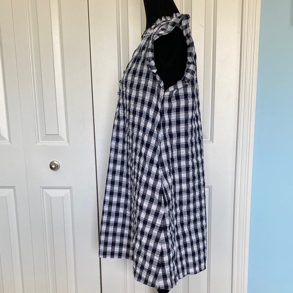 Time and Tru Medium White & Navy Blue Classic Plaid Checkered Dress With Pockets - Picture 3 of 7